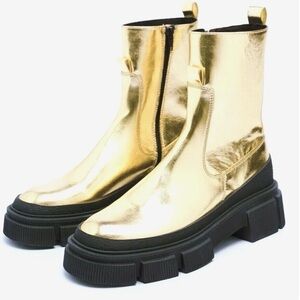 ZARA Metallic Gold Chunky Platform Heeled Boots | EU 39 |